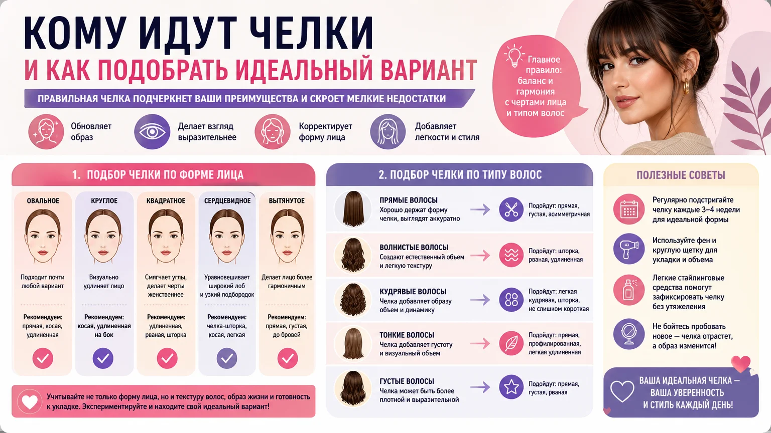 Кому идут челки и как подобрать идеальный вариант под форму лица и тип волос