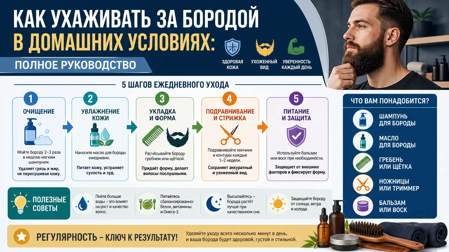 Как ухаживать за бородой в домашних условиях: полное руководство