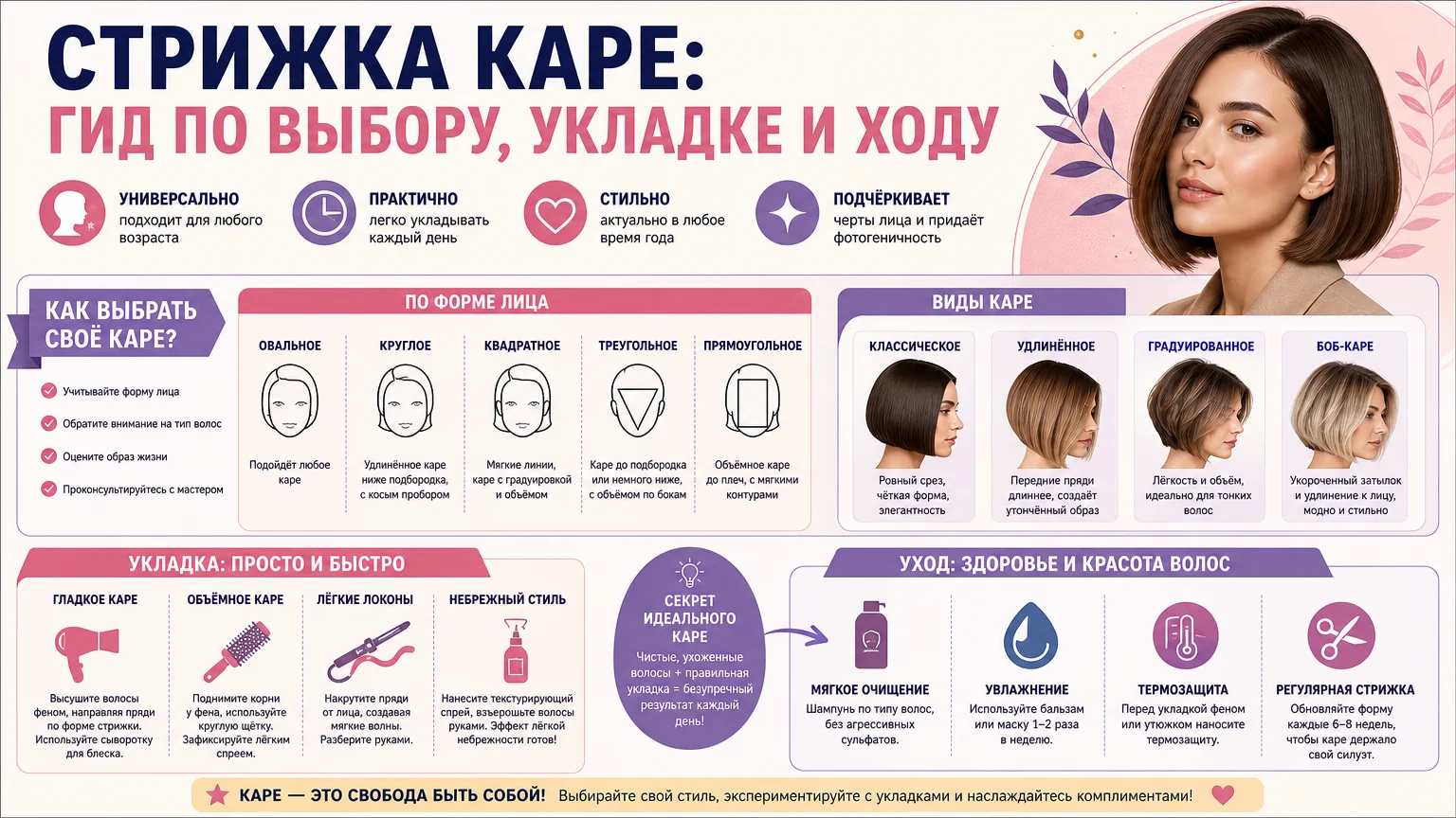 Стрижка каре: гид по выбору, укладке и уходу