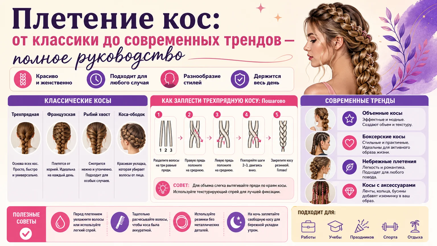 Плетение кос: от классики до современных трендов — полное руководство