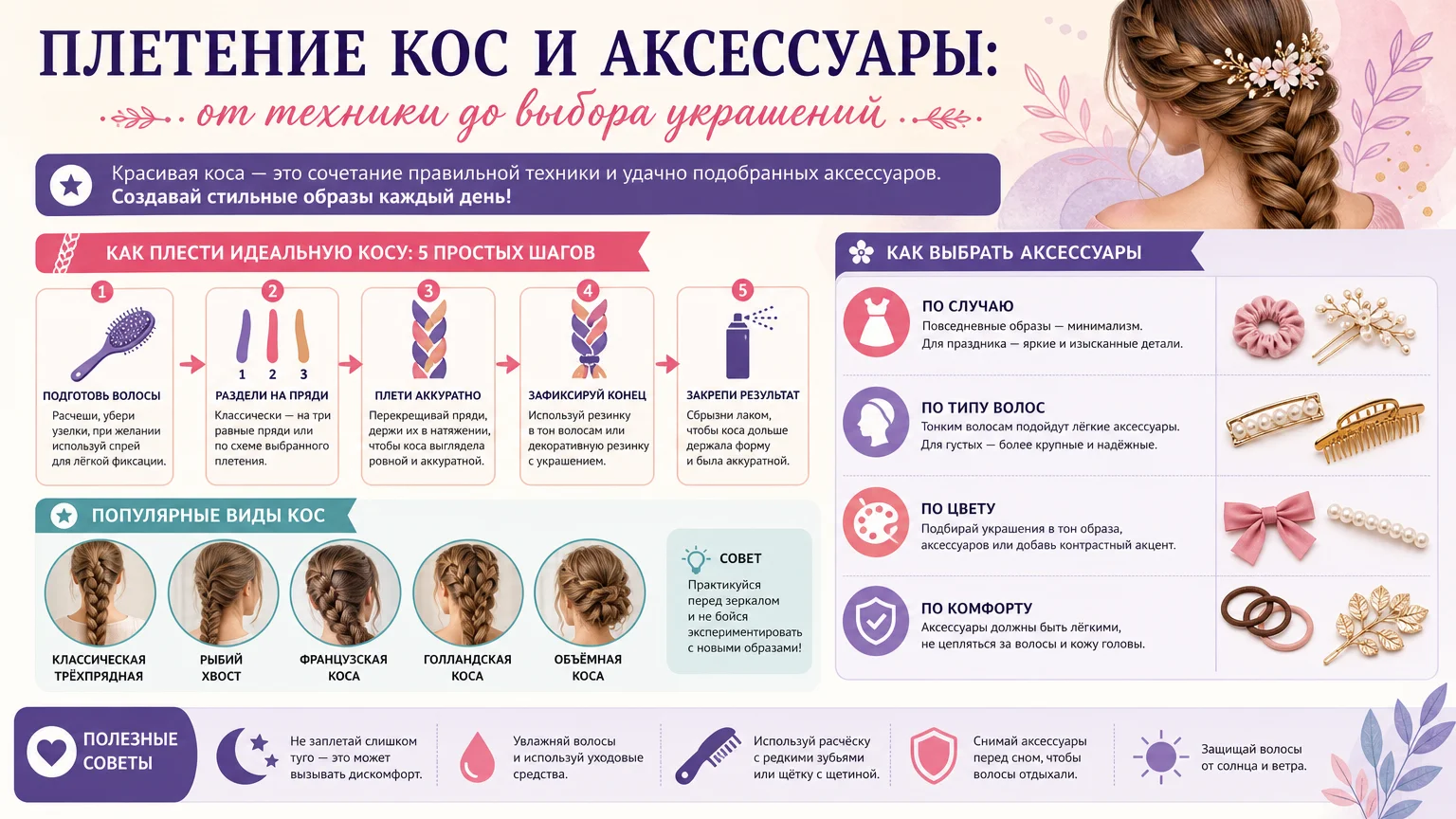 Плетение кос и аксессуары: от техники до выбора украшений