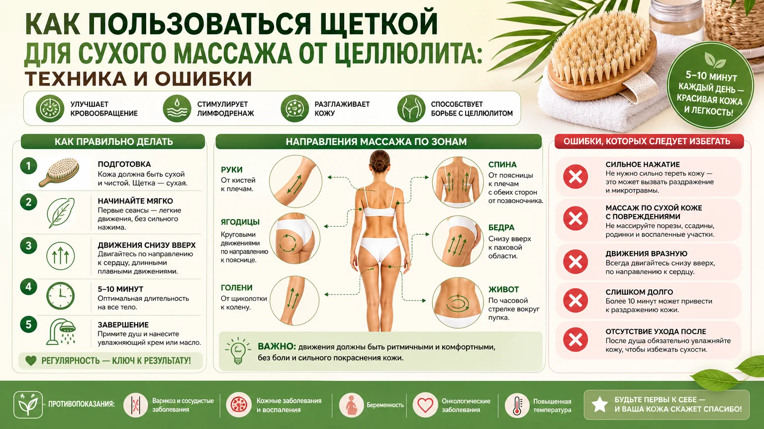 Как пользоваться щеткой для сухого массажа от целлюлита: техника и ошибки