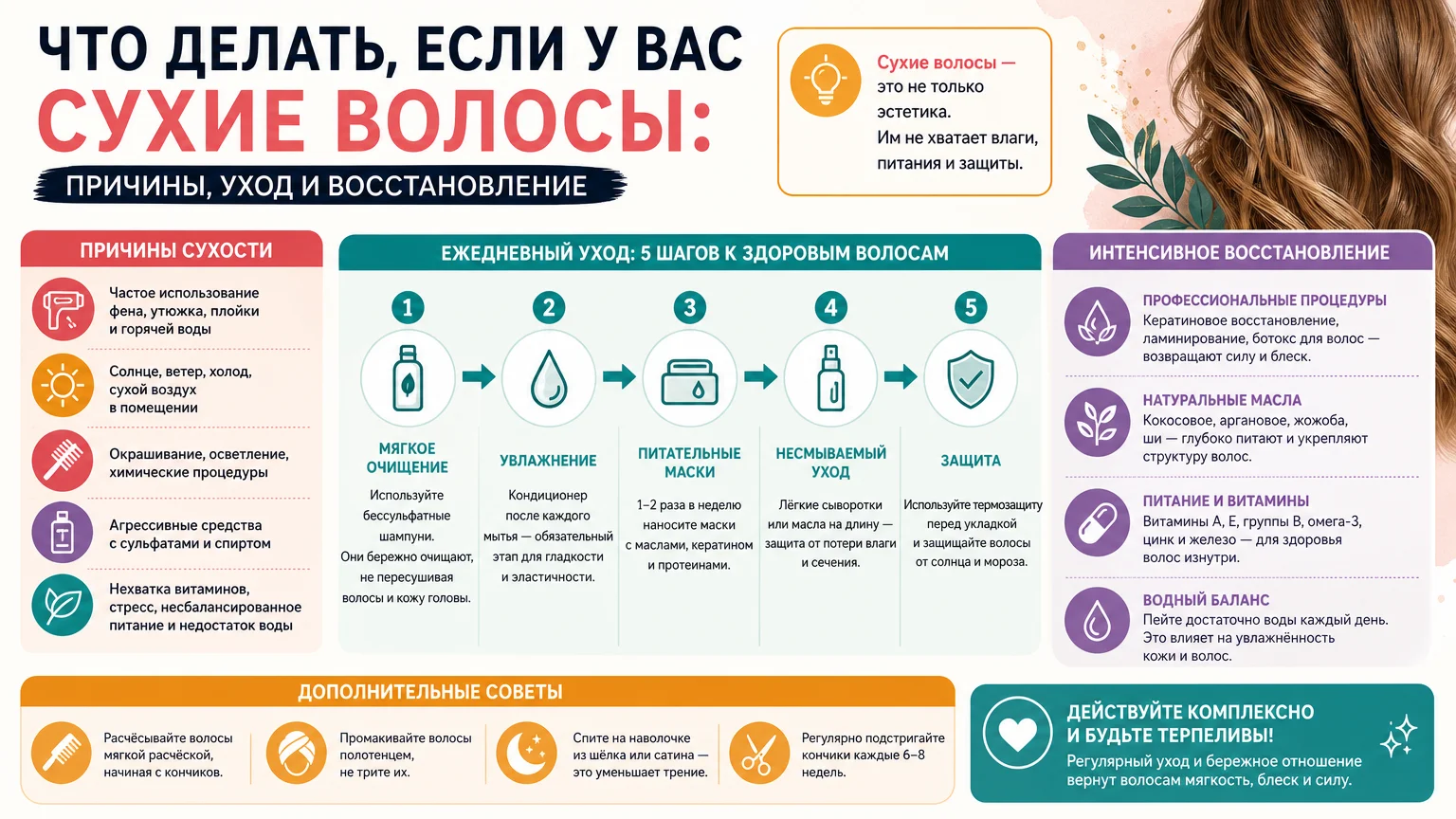 Что делать если сухие волосы: причины, уход и восстановление