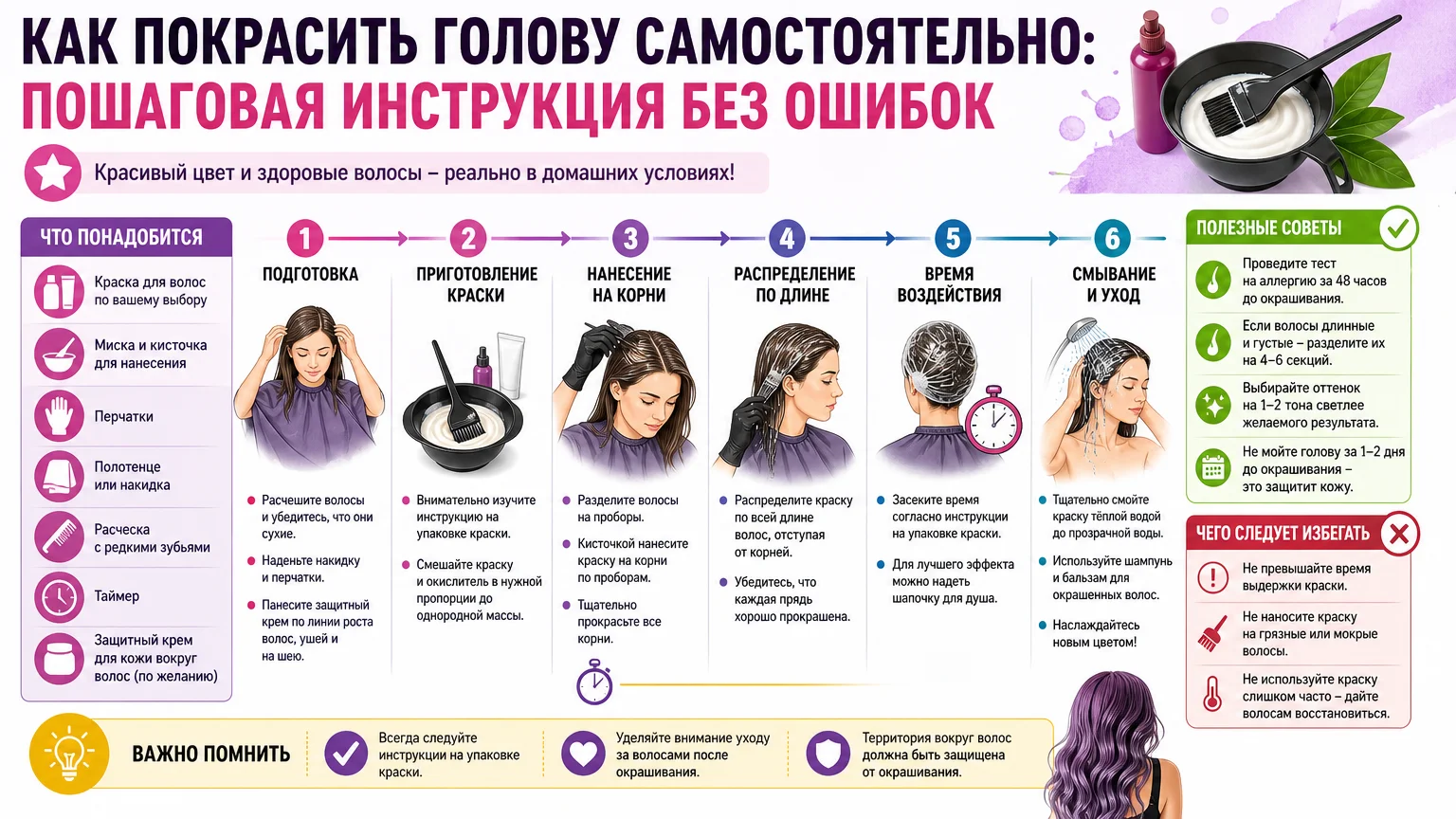 Как покрасить голову самостоятельно: пошаговая инструкция без ошибок