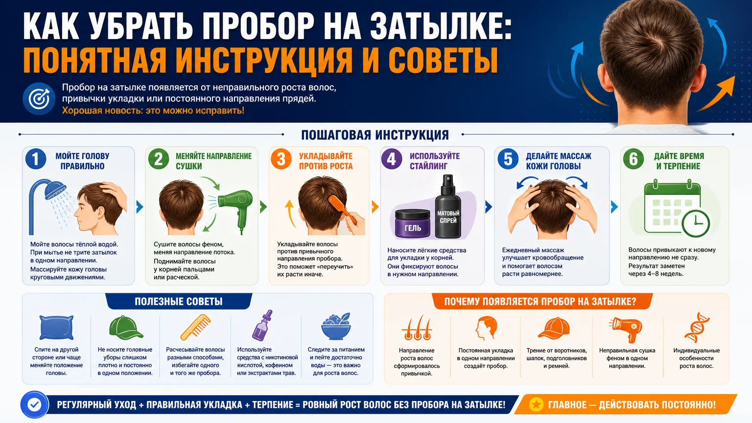 Как убрать пробор на затылке: понятная инструкция и советы