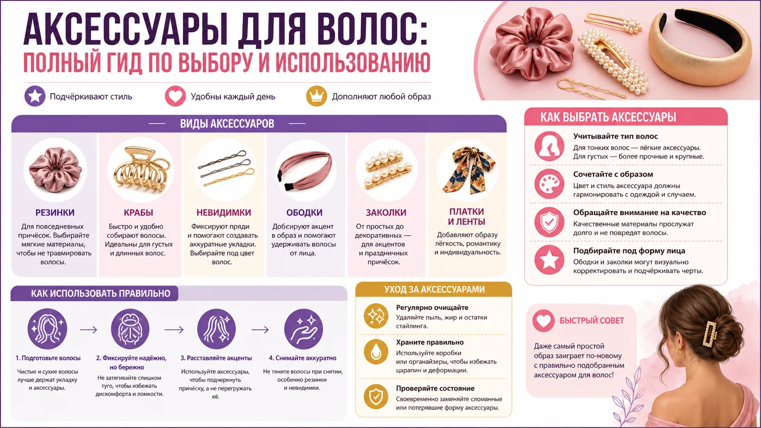 Аксессуары для волос: полный гид по выбору и использованию