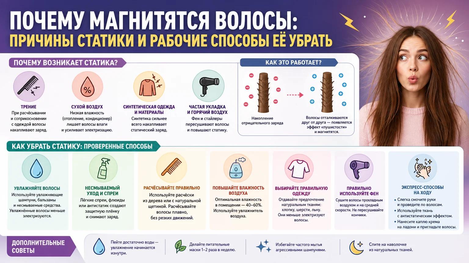 Почему магнитятся волосы: причины статики и рабочие способы её убрать