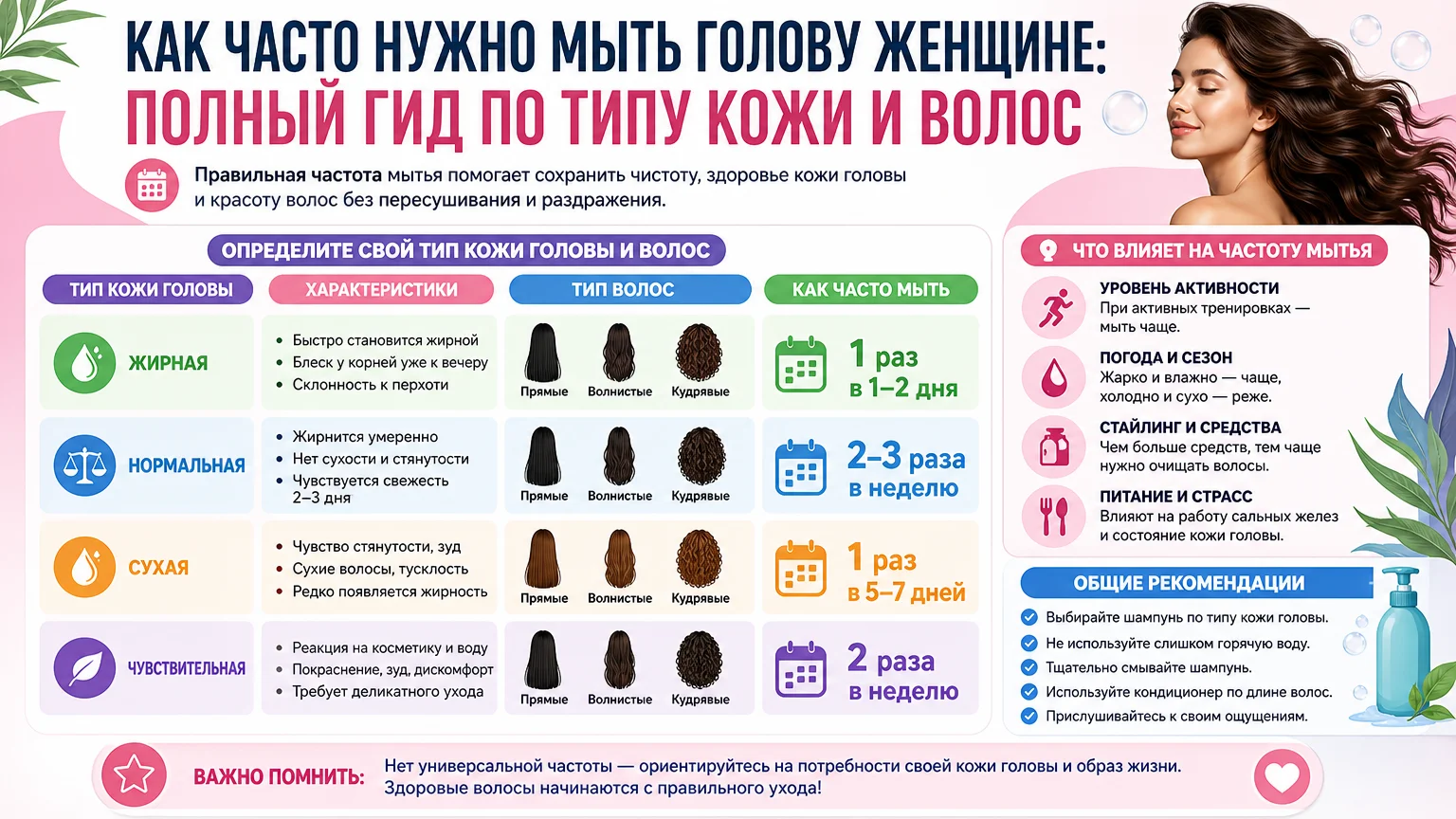 Как часто нужно мыть голову женщине: полный гид по типу кожи и волос
