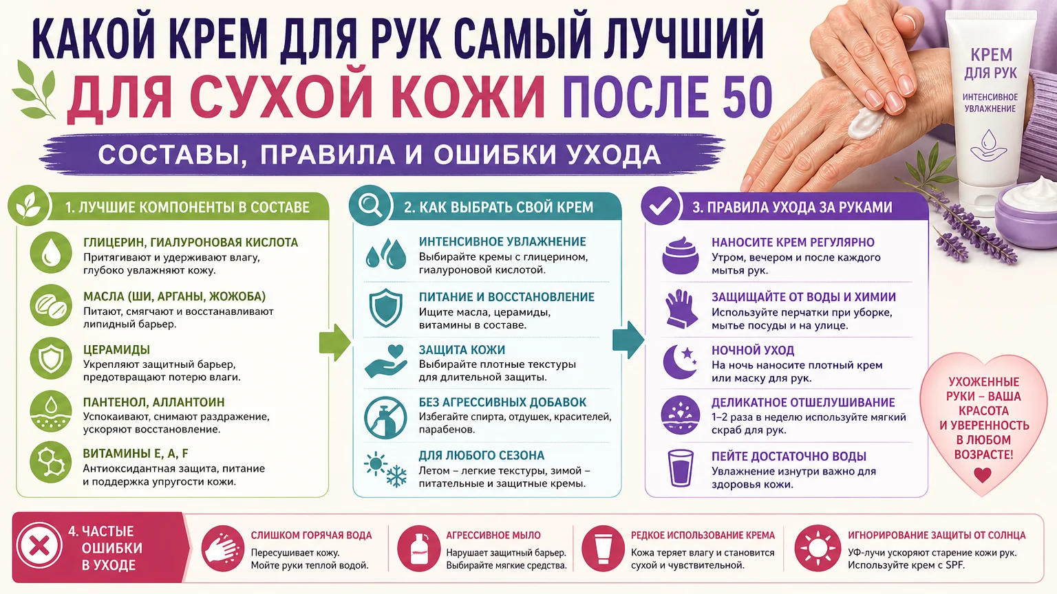Какой крем для рук самый лучший для сухой кожи после 50: составы, правила и ошибки ухода