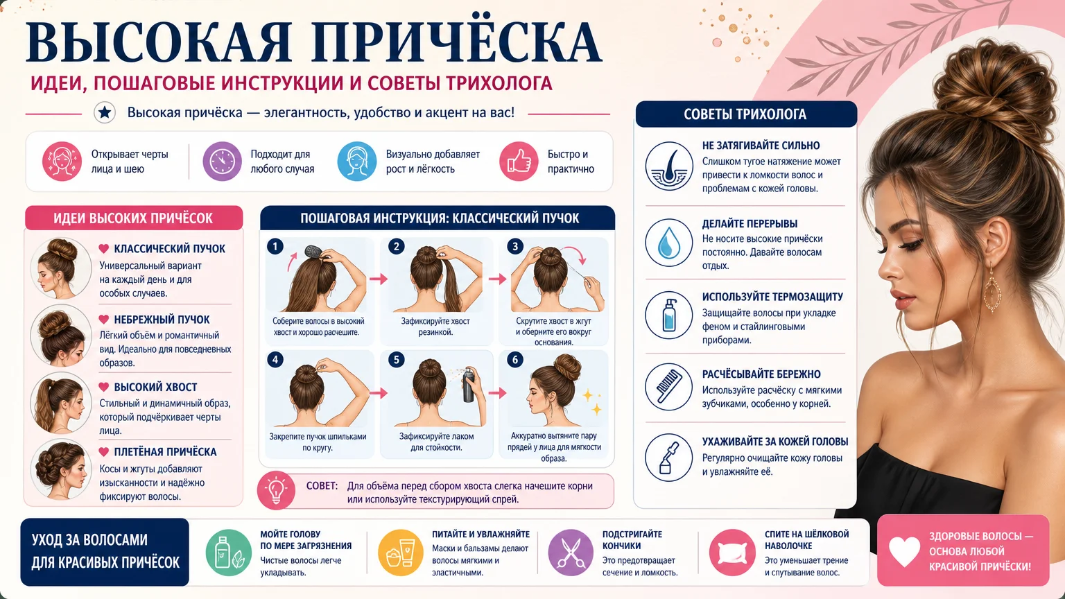 Высокая причёска: идеи, пошаговые инструкции и советы трихолога