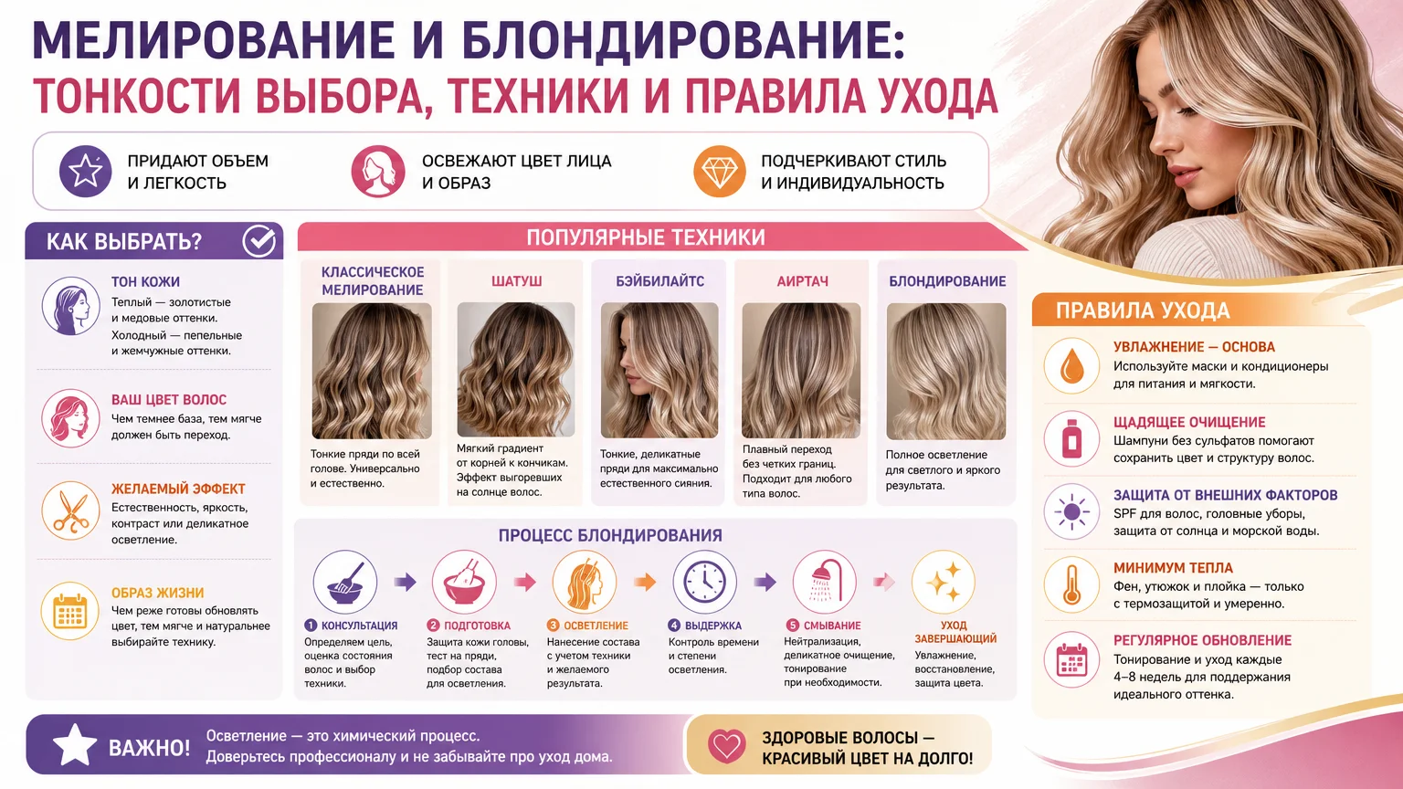 Мелирование и блондирование: тонкости выбора, техники и правила ухода