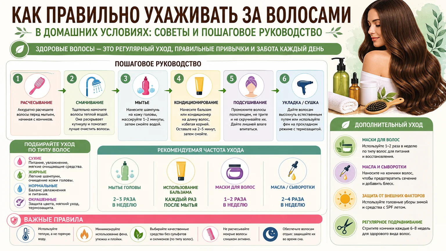 Как правильно ухаживать за волосами в домашних условиях: советы и пошаговое руководство