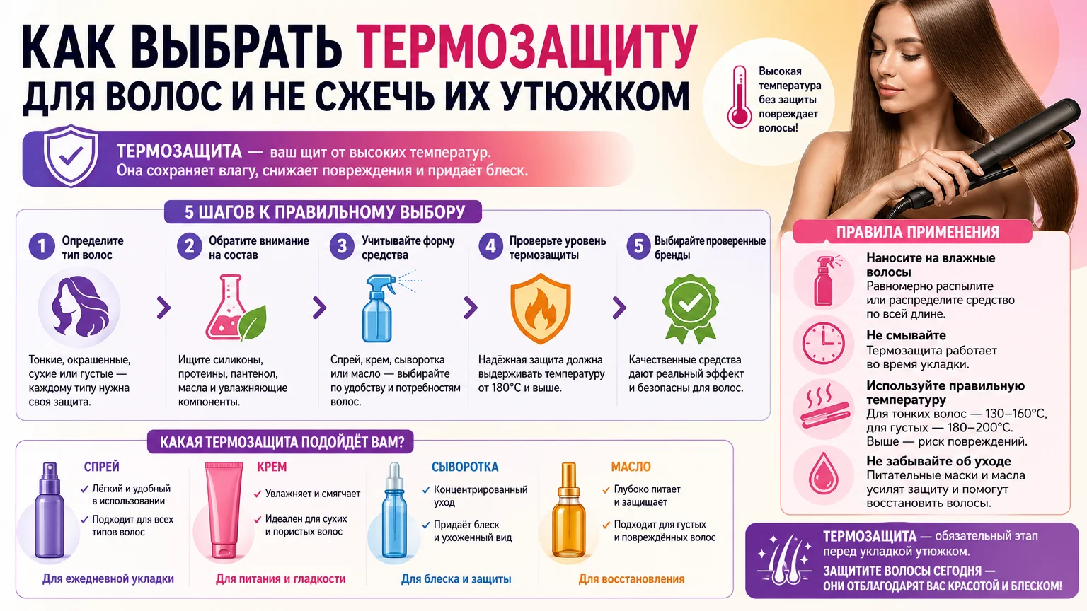 Как выбрать термозащиту для волос и не сжечь их утюжком