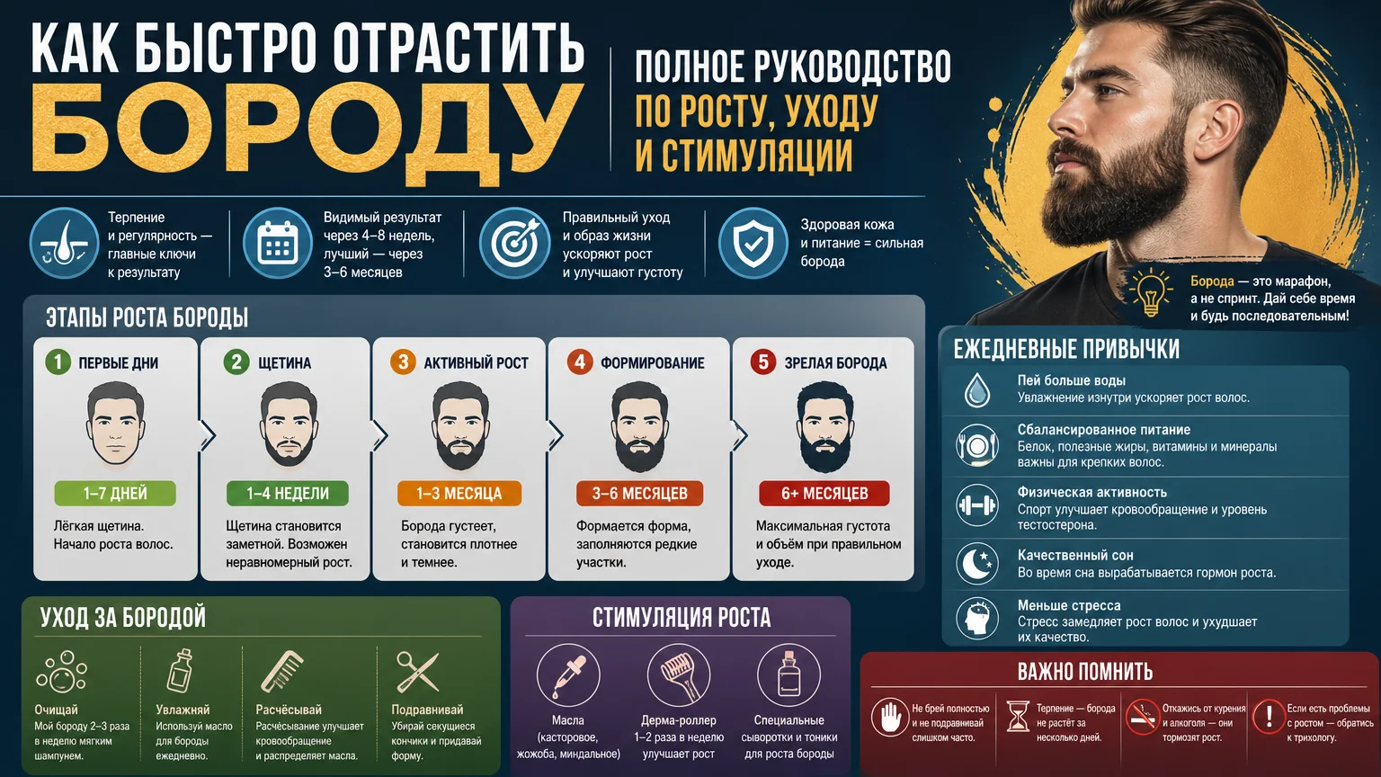 Как быстро отрастить бороду: полное руководство по росту, уходу и стимуляции