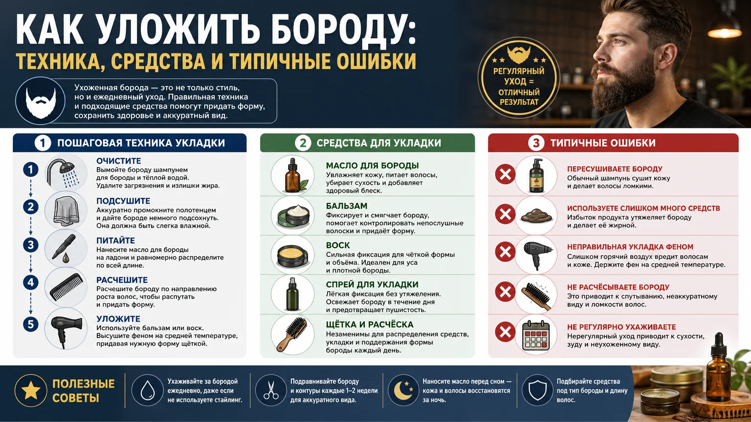 Как уложить бороду: техника, средства и типичные ошибки