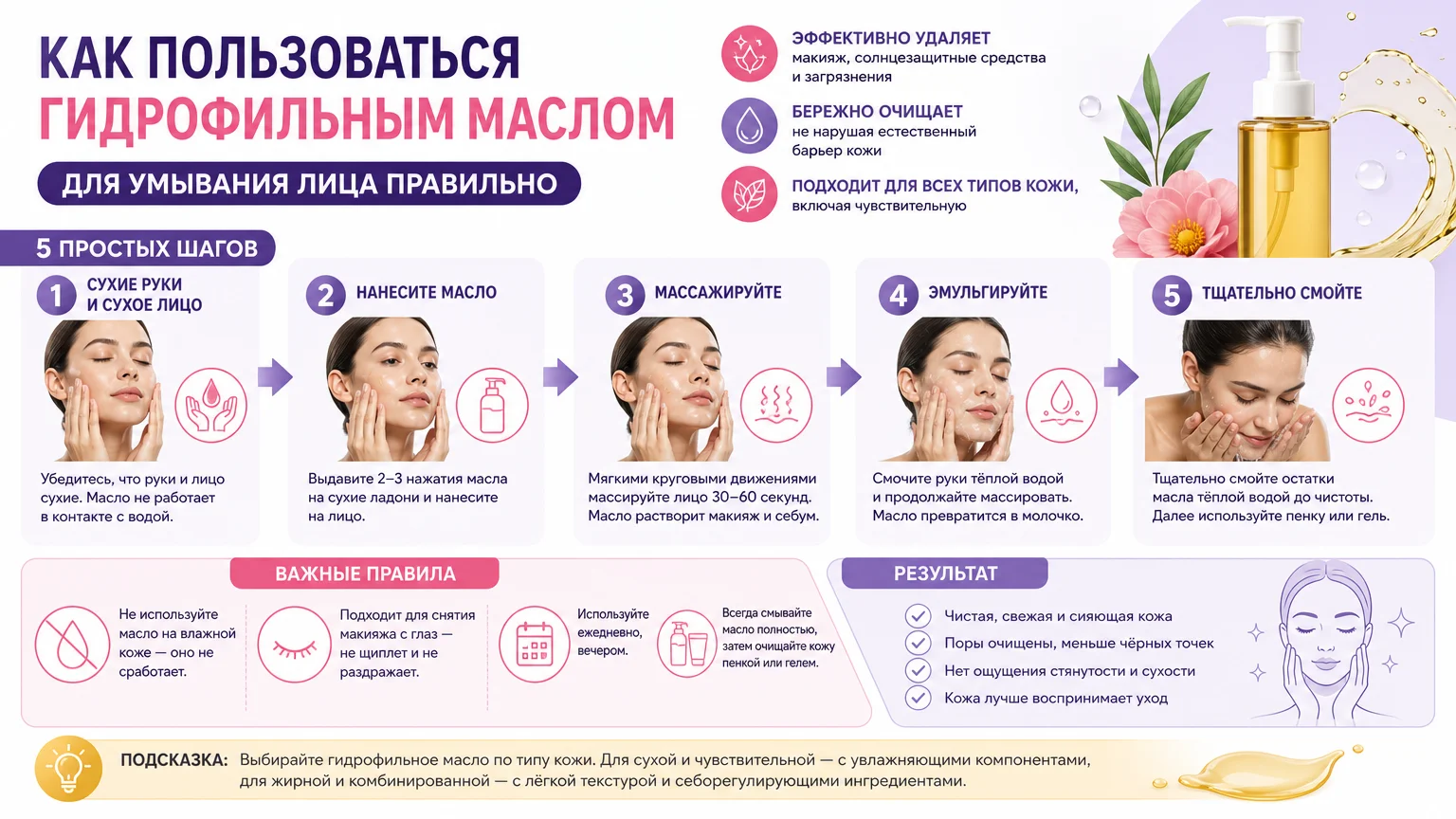 Как пользоваться гидрофильным маслом для умывания лица правильно