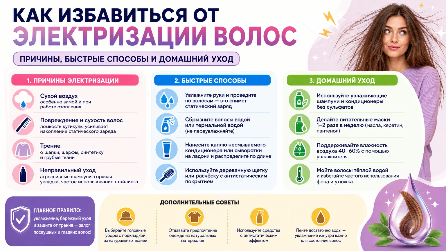 Как избавиться от электризации волос: причины, быстрые способы и домашний уход