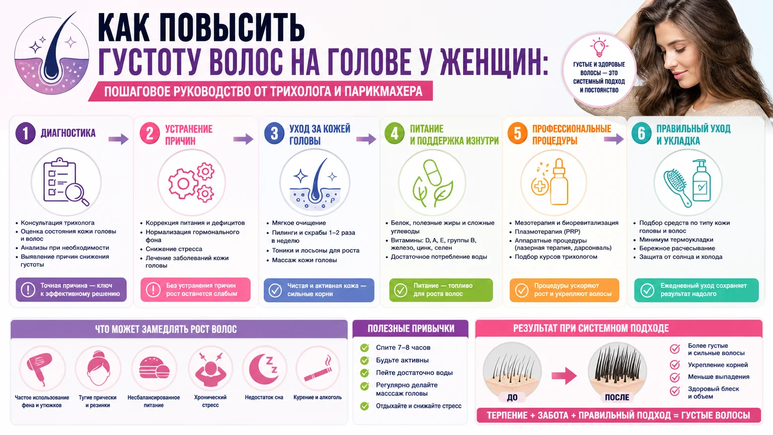 Как повысить густоту волос на голове у женщин: пошаговое руководство от трихолога и парикмахера