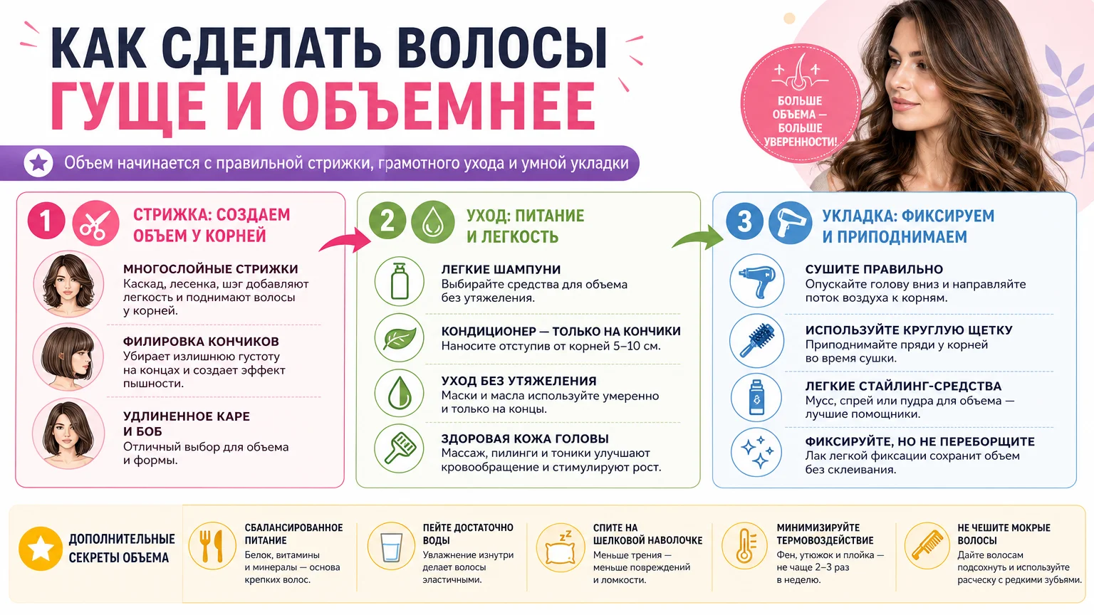 Как сделать волосы гуще и объемнее: стрижка, уход и укладка