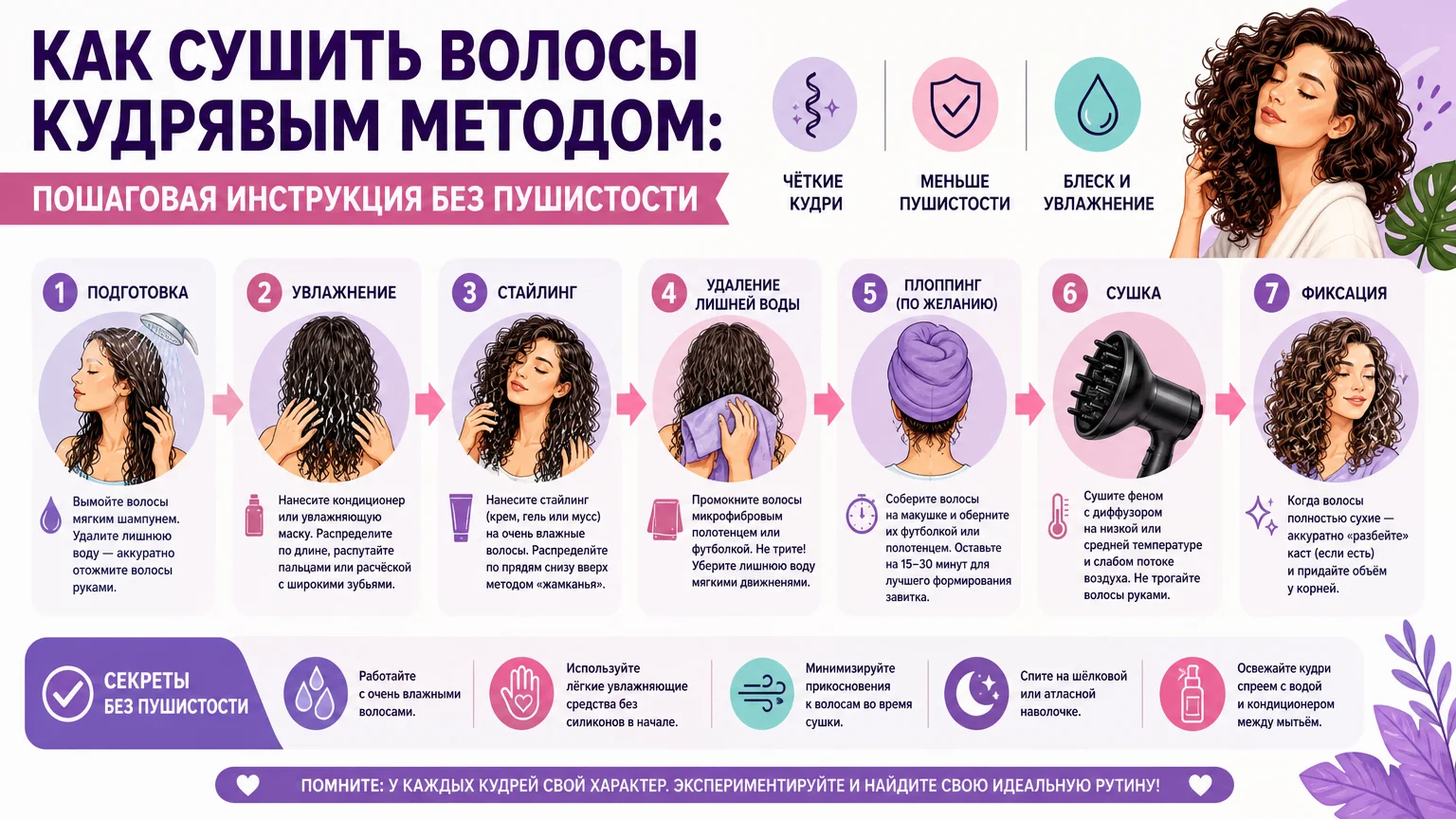 Как сушить волосы кудрявым методом: пошаговая инструкция без пушистости