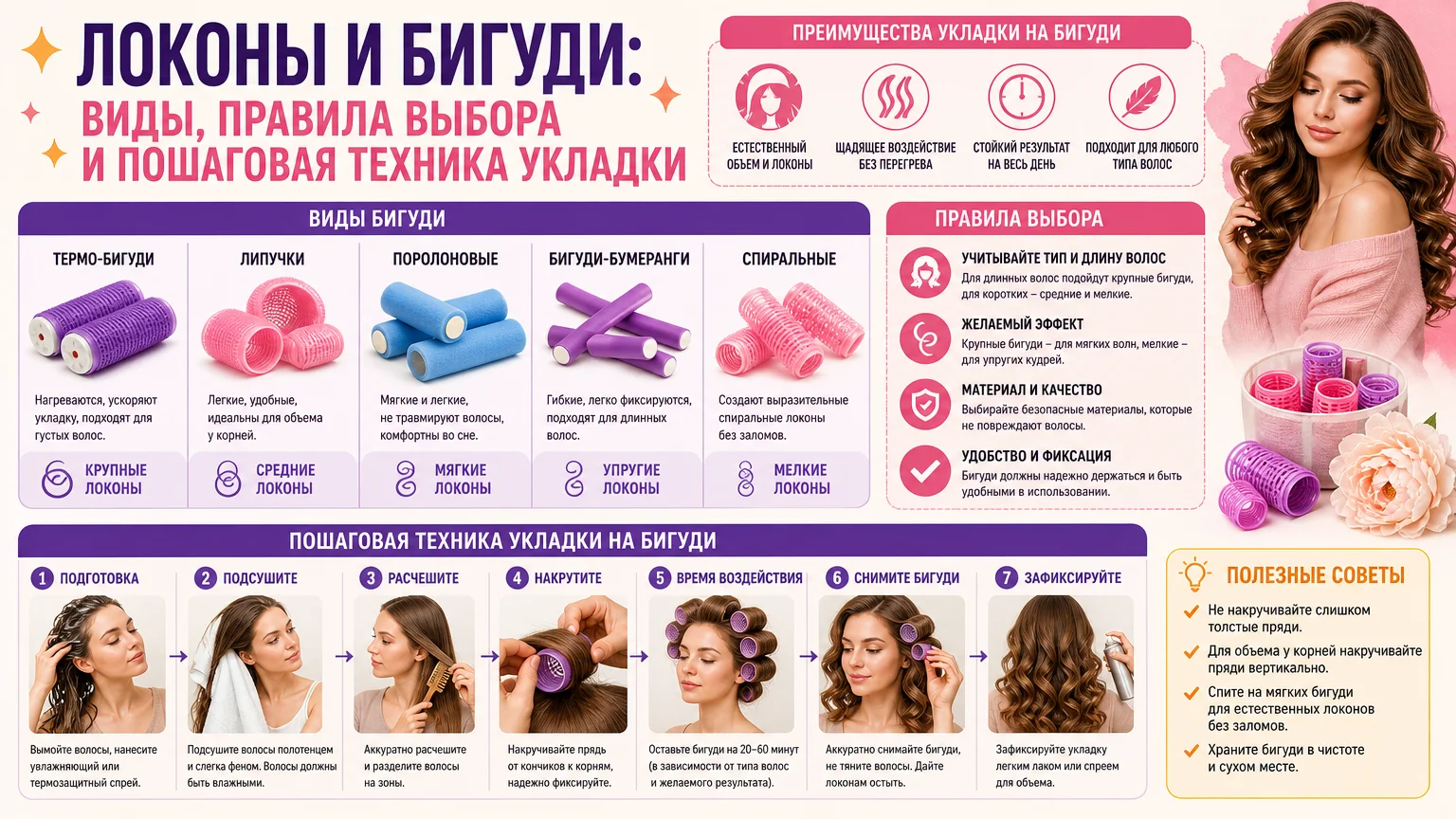 Локоны и бигуди: виды, правила выбора и пошаговая техника укладки