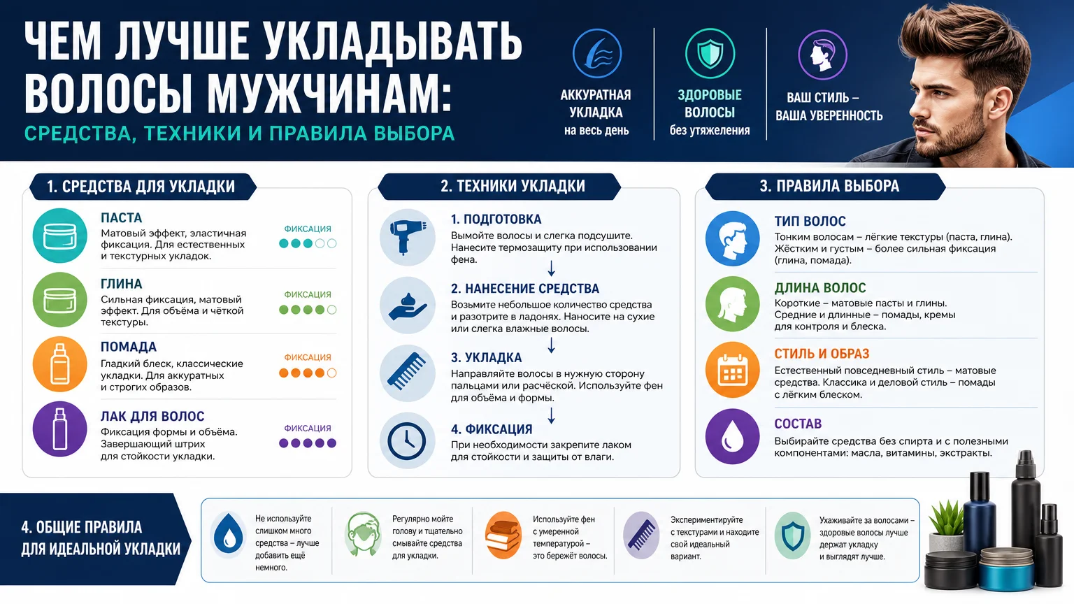 Чем лучше укладывать волосы мужчинам: средства, техники и правила выбора
