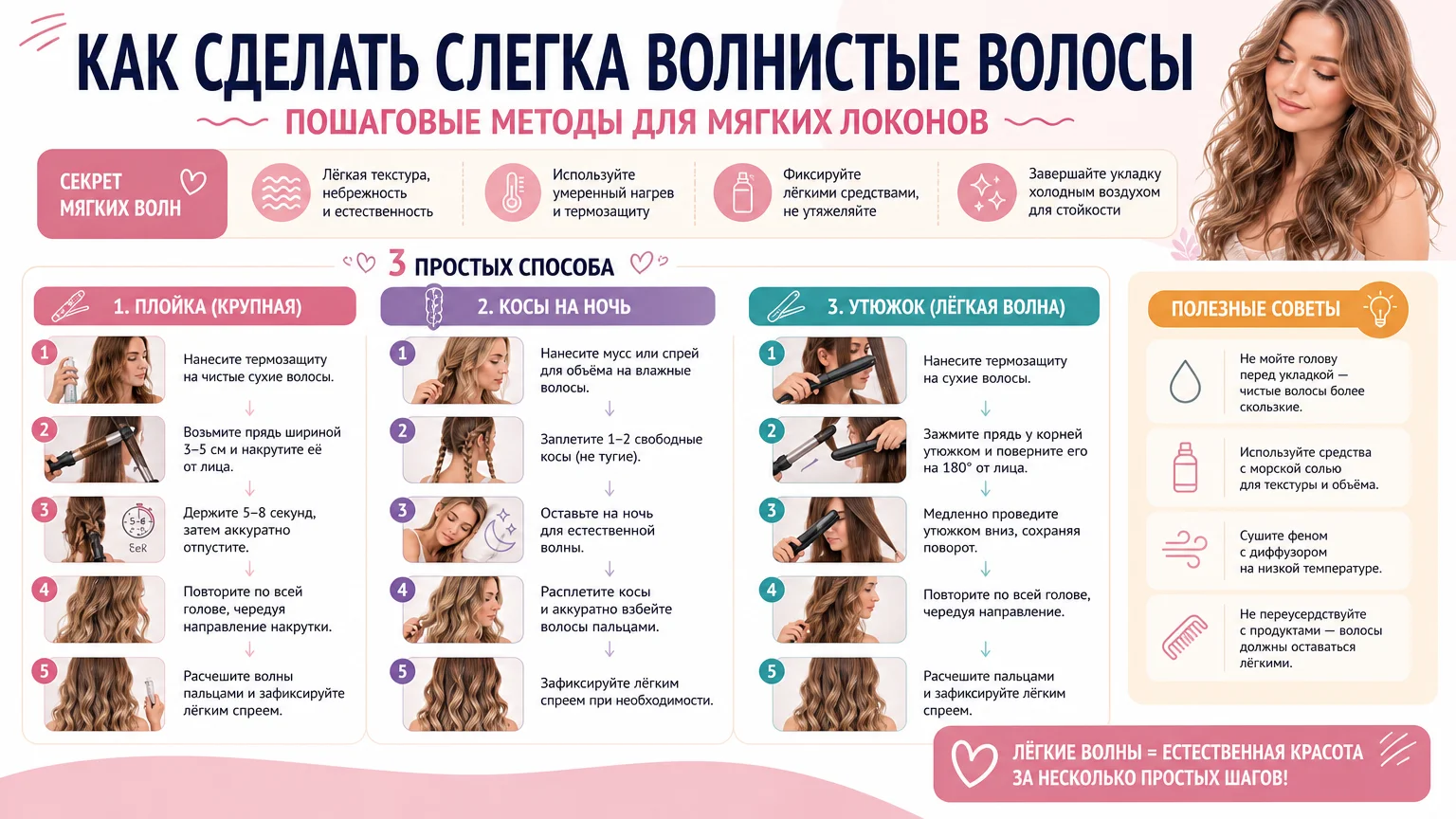 Как сделать слегка волнистые волосы: пошаговые методы для мягких локонов
