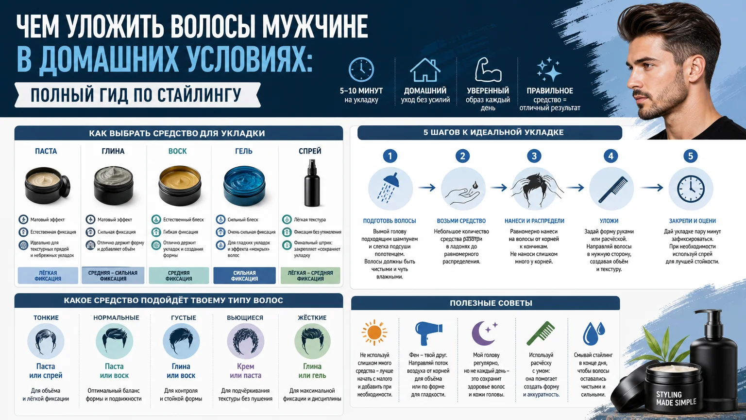 Чем уложить волосы мужчине в домашних условиях: полный гид по стайлингу