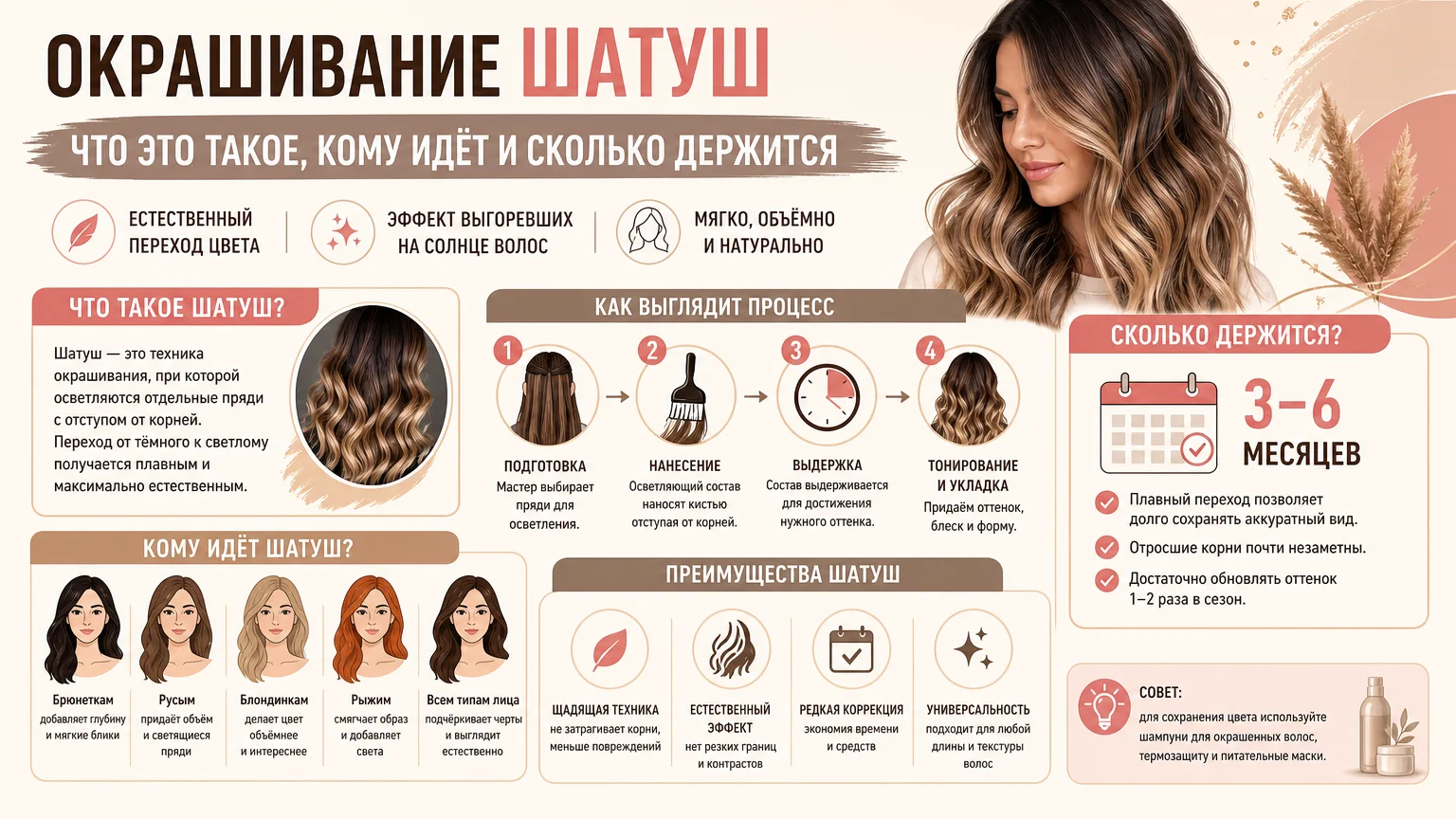 Окрашивание шатуш: что это такое, кому идёт и сколько держится
