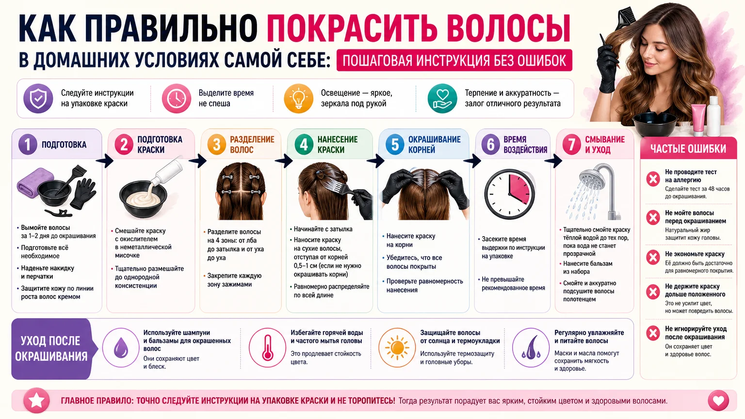 Как правильно покрасить волосы в домашних условиях самой себе: пошаговая инструкция без ошибок