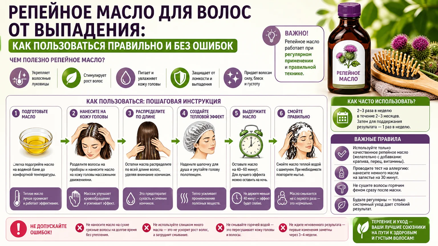 Репейное масло для волос от выпадения: как пользоваться правильно и без ошибок