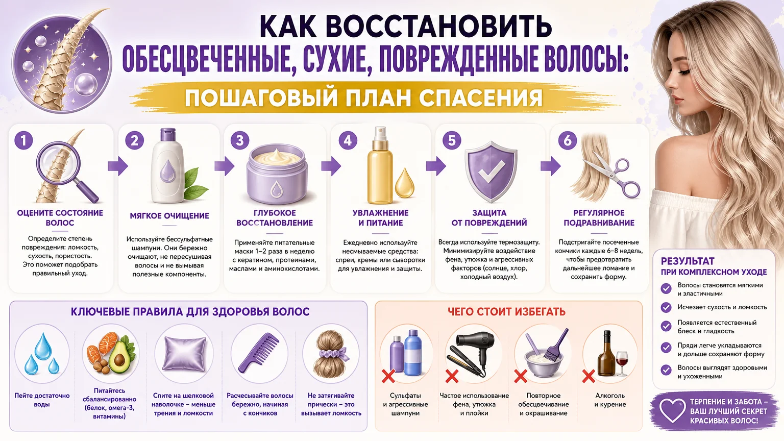 Как восстановить обесцвеченные сухие поврежденные волосы: пошаговый план спасения