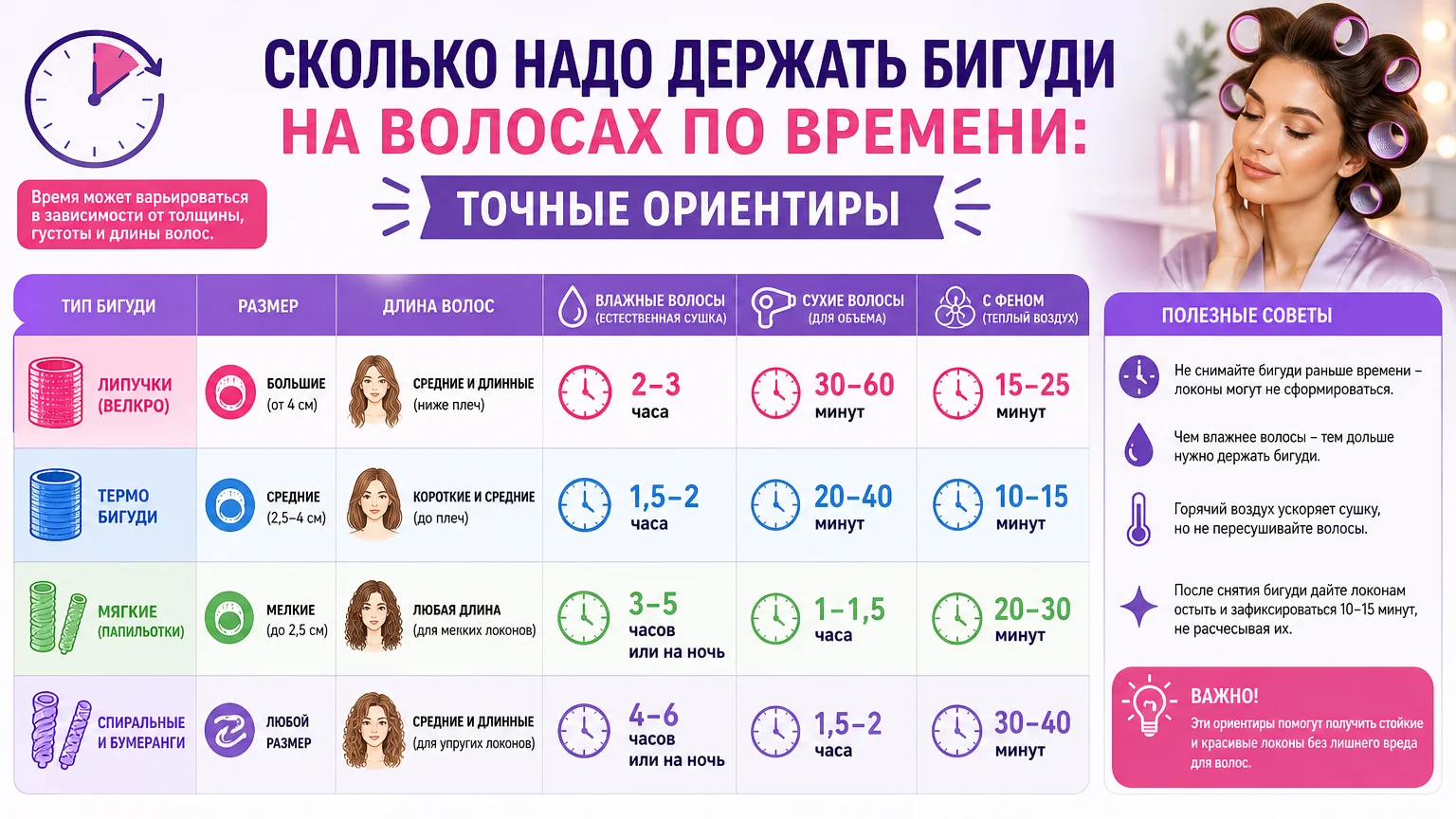 Сколько надо держать бигуди на волосах по времени: точные ориентиры