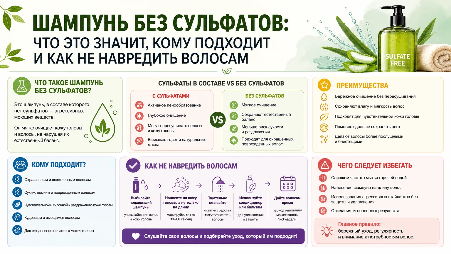 Шампунь без сульфатов: что это значит, кому подходит и как не навредить волосам