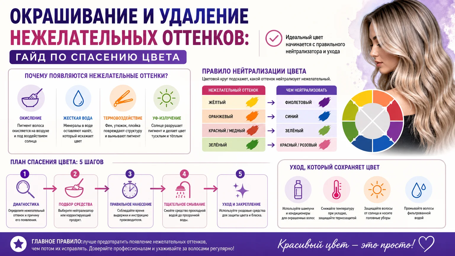 Окрашивание и удаление нежелательных оттенков: гайд по спасению цвета
