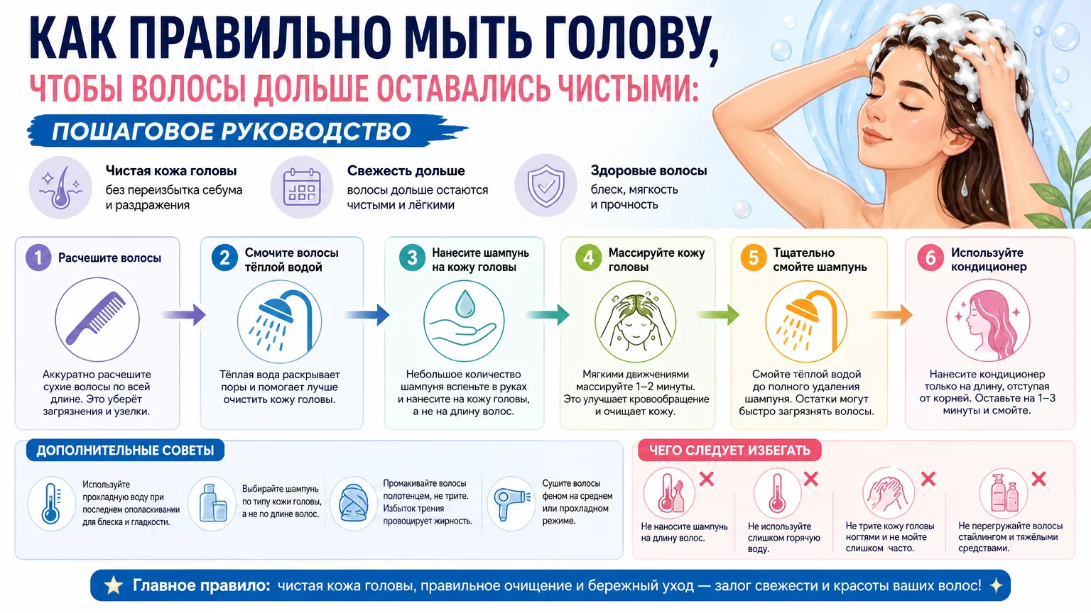 Как правильно мыть голову, чтобы волосы дольше оставались чистыми: пошаговое руководство