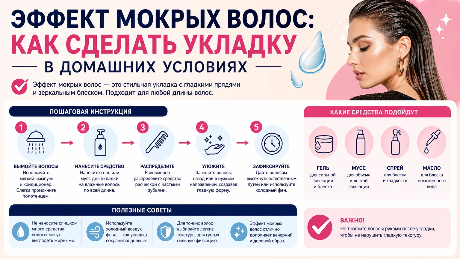 Эффект мокрых волос: как сделать укладку в домашних условиях